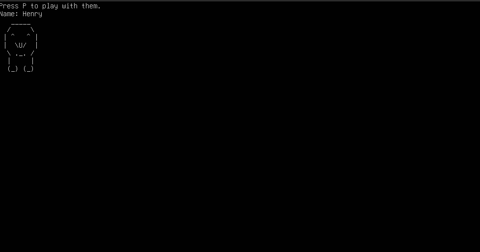 The tamagotchi program running in the terminal.